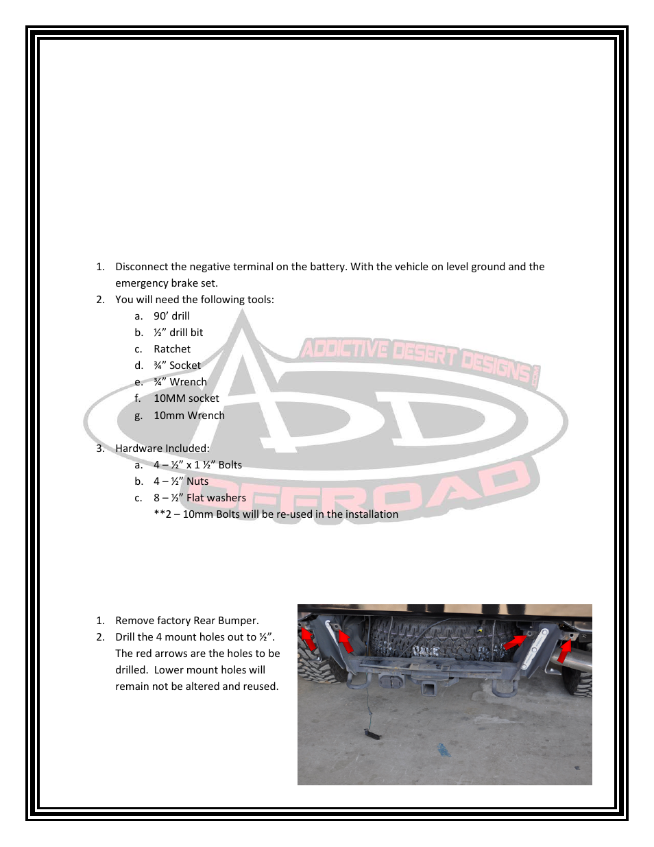 Addictive Desert Designs 2009 - 2013 F-150/Raptor Venom Rear Bumper User Manual | 2 pages