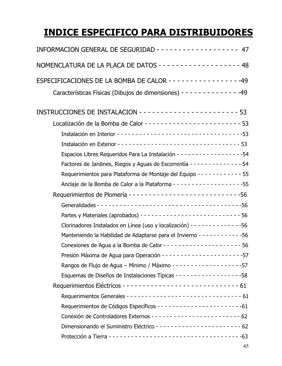 Indice especifico para distribuidores | Aquacal 110 User Manual | Page 103 / 214