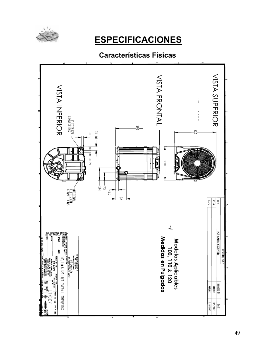 Especificaciones | Aquacal 110 User Manual | Page 107 / 214