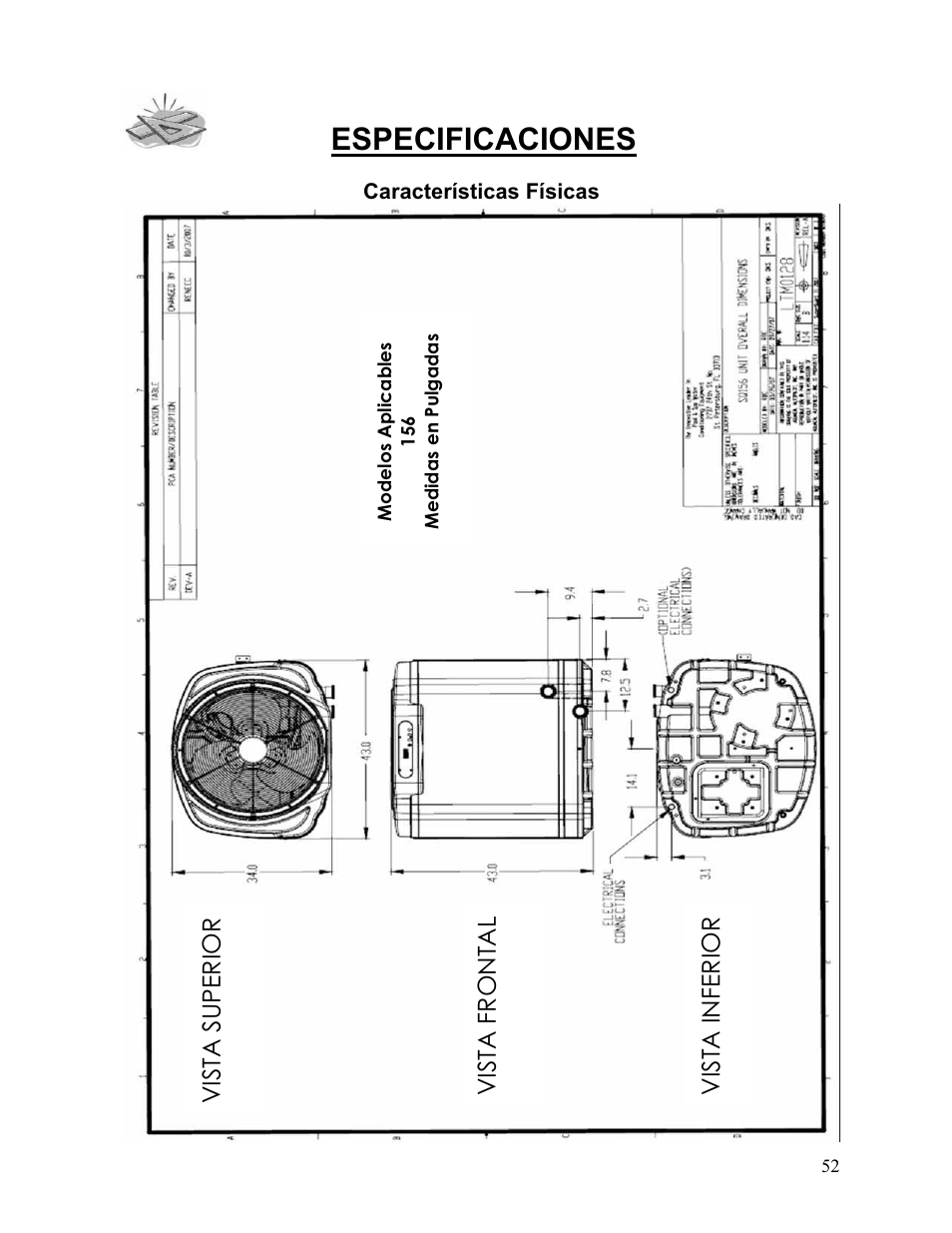 Especificaciones | Aquacal 110 User Manual | Page 110 / 214