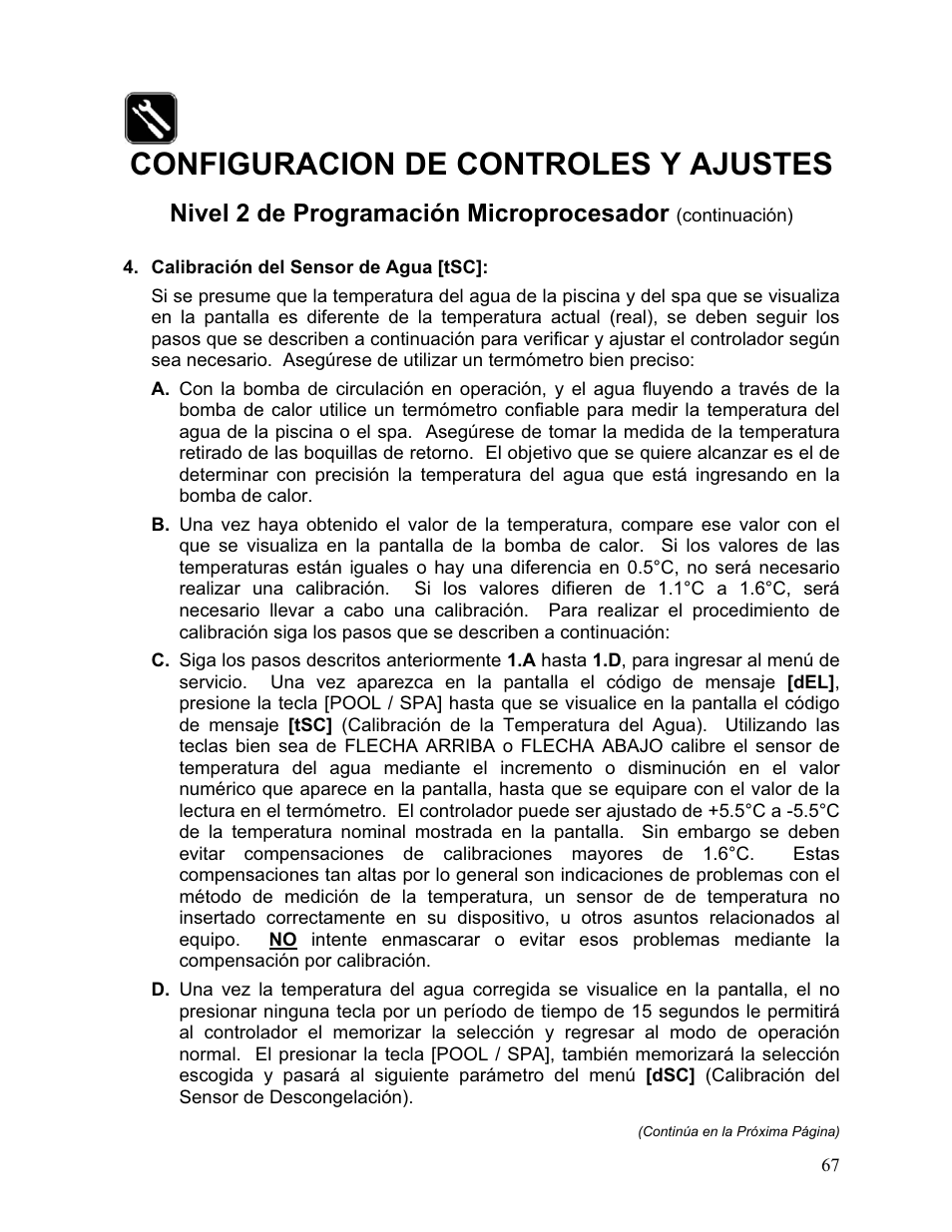 Configuracion de controles y ajustes, Nivel 2 de programación microprocesador | Aquacal 110 User Manual | Page 125 / 214