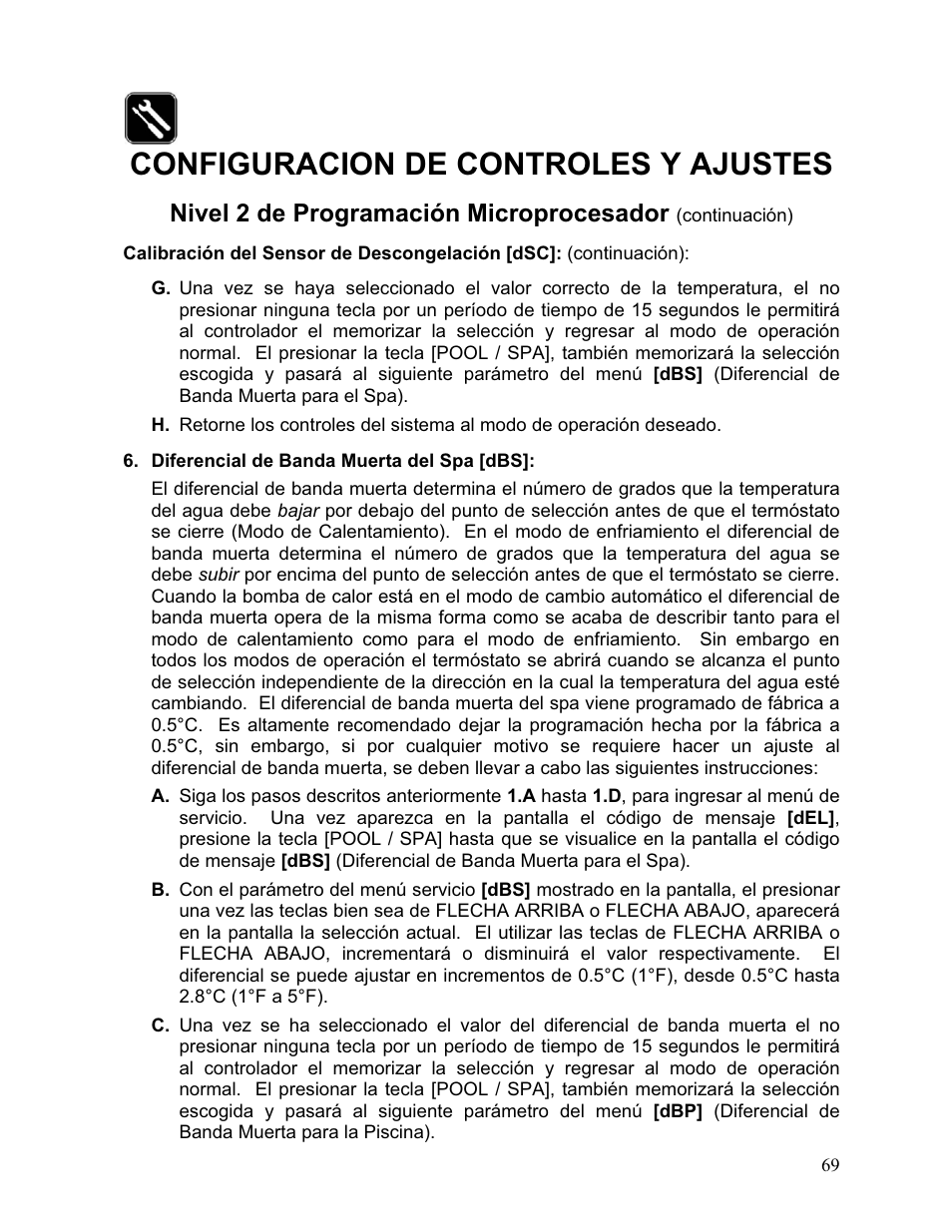 Configuracion de controles y ajustes, Nivel 2 de programación microprocesador | Aquacal 110 User Manual | Page 127 / 214