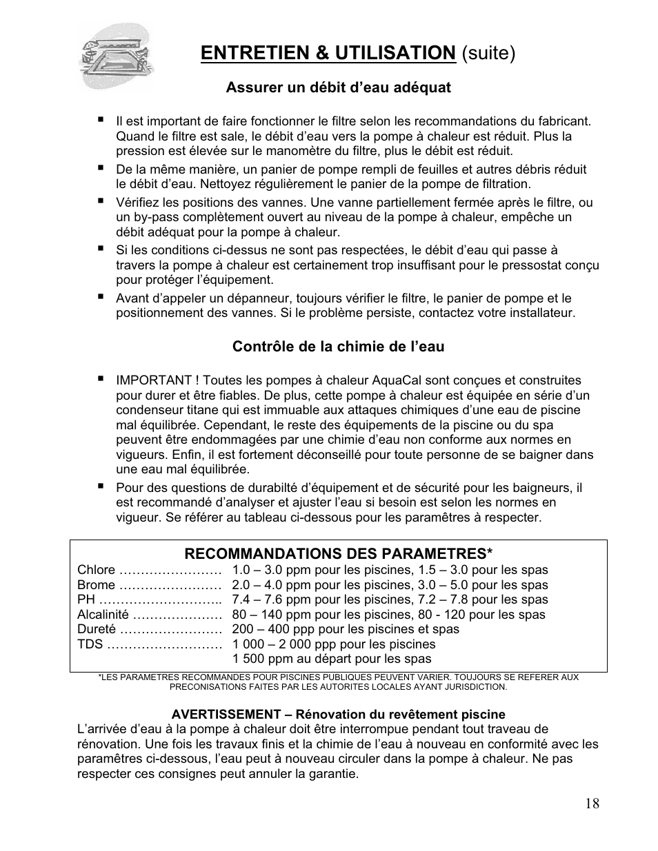 Entretien & utilisation (suite) | Aquacal 110 User Manual | Page 161 / 214