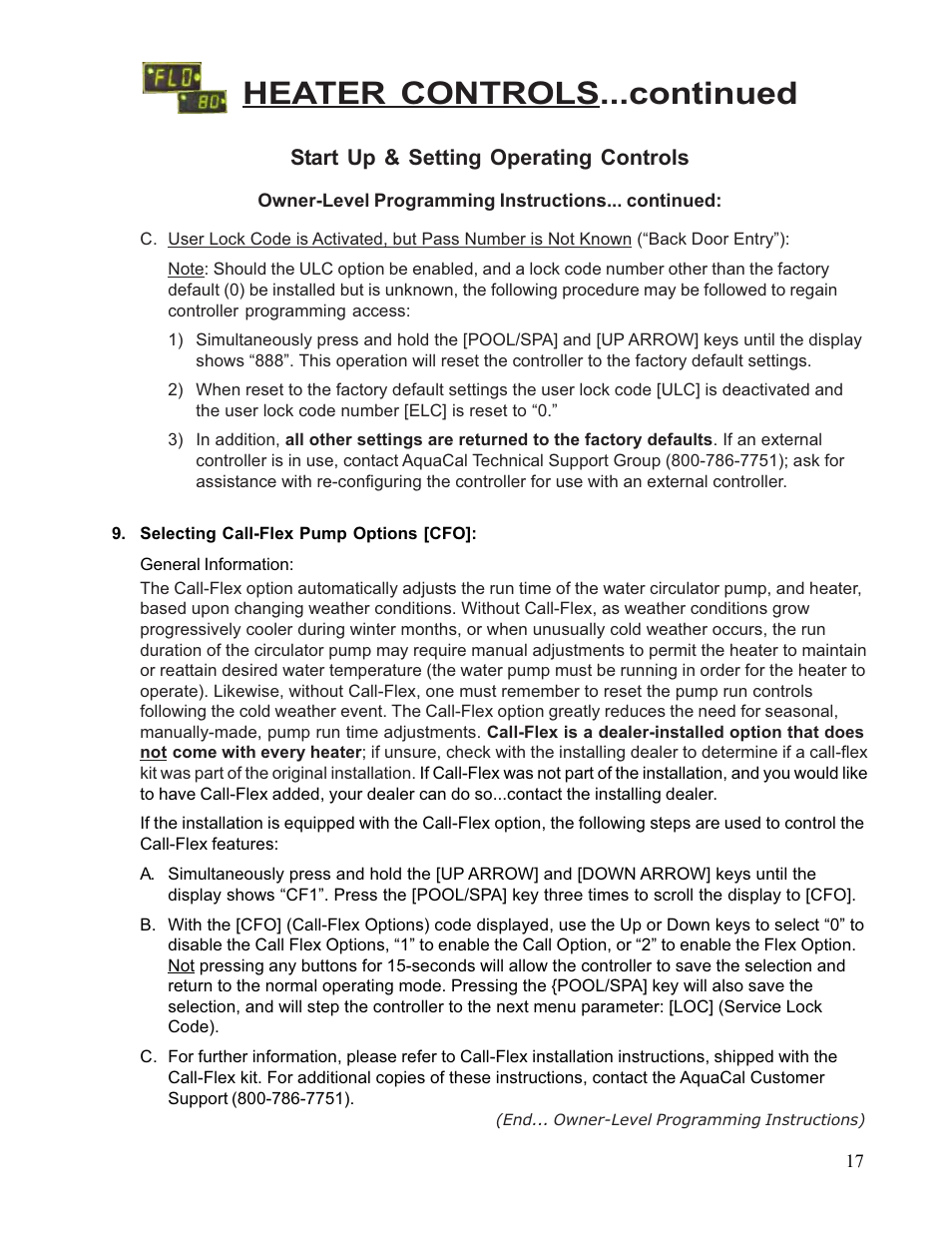 Heater controls...continued | Aquacal 110 User Manual | Page 17 / 214