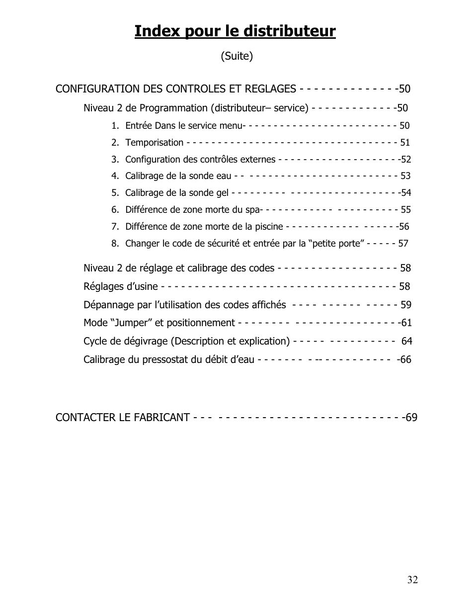 Index pour le distributeur | Aquacal 110 User Manual | Page 175 / 214