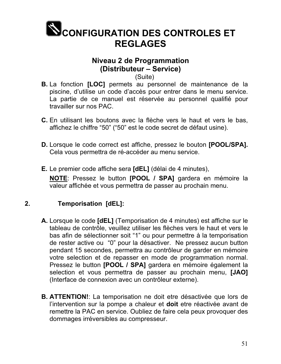 Configuration des controles et reglages | Aquacal 110 User Manual | Page 194 / 214