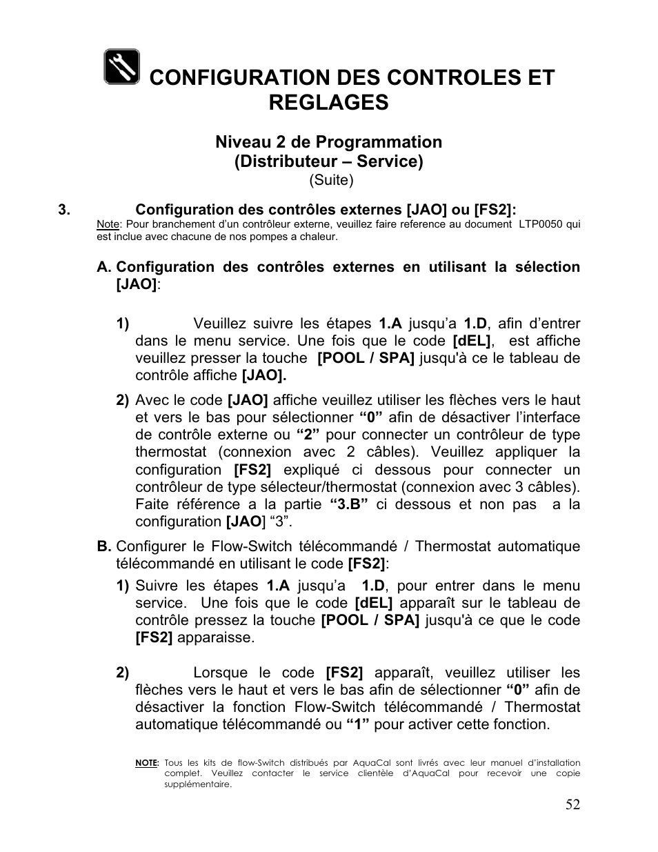 Configuration des controles et reglages | Aquacal 110 User Manual | Page 195 / 214