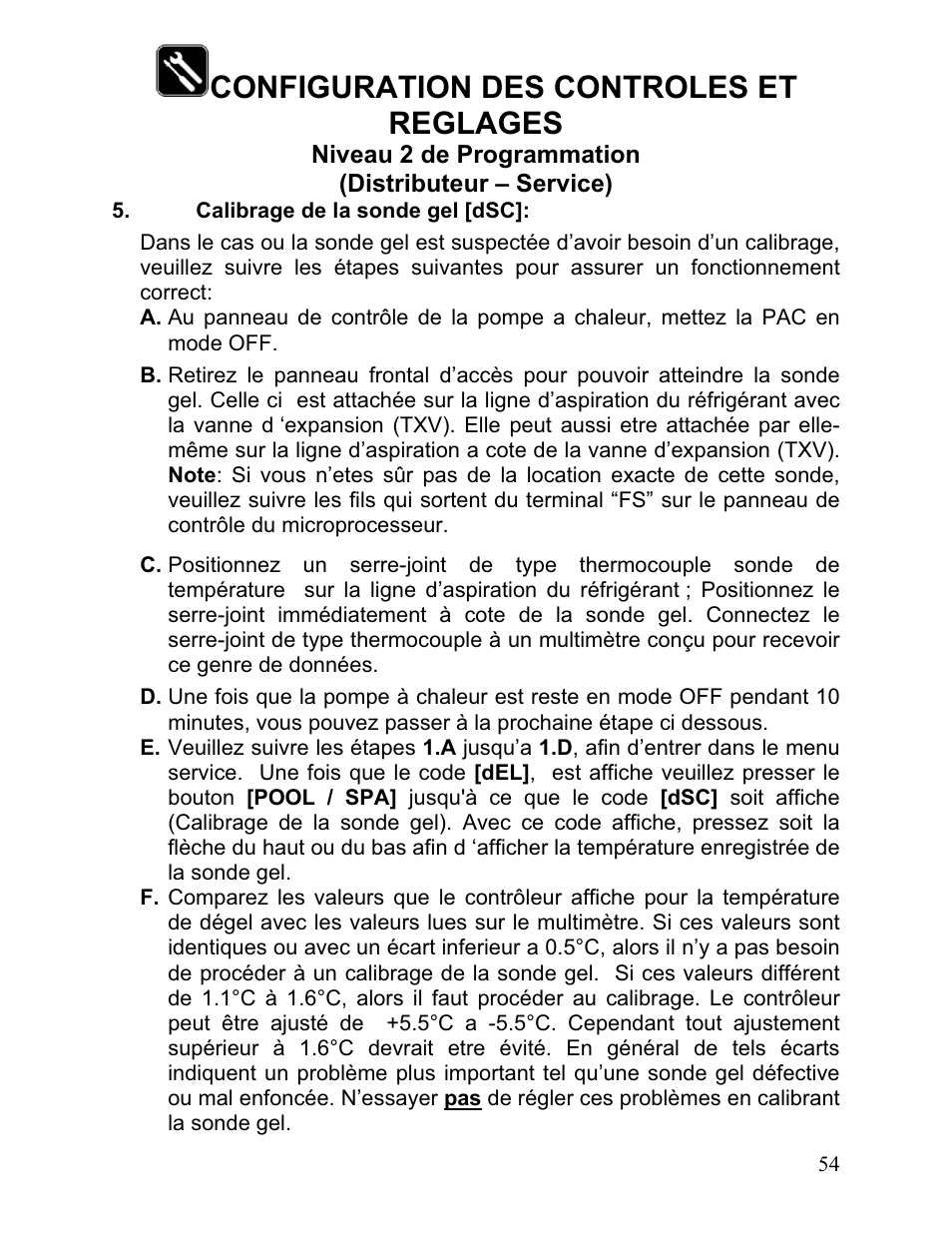 Configuration des controles et reglages | Aquacal 110 User Manual | Page 197 / 214