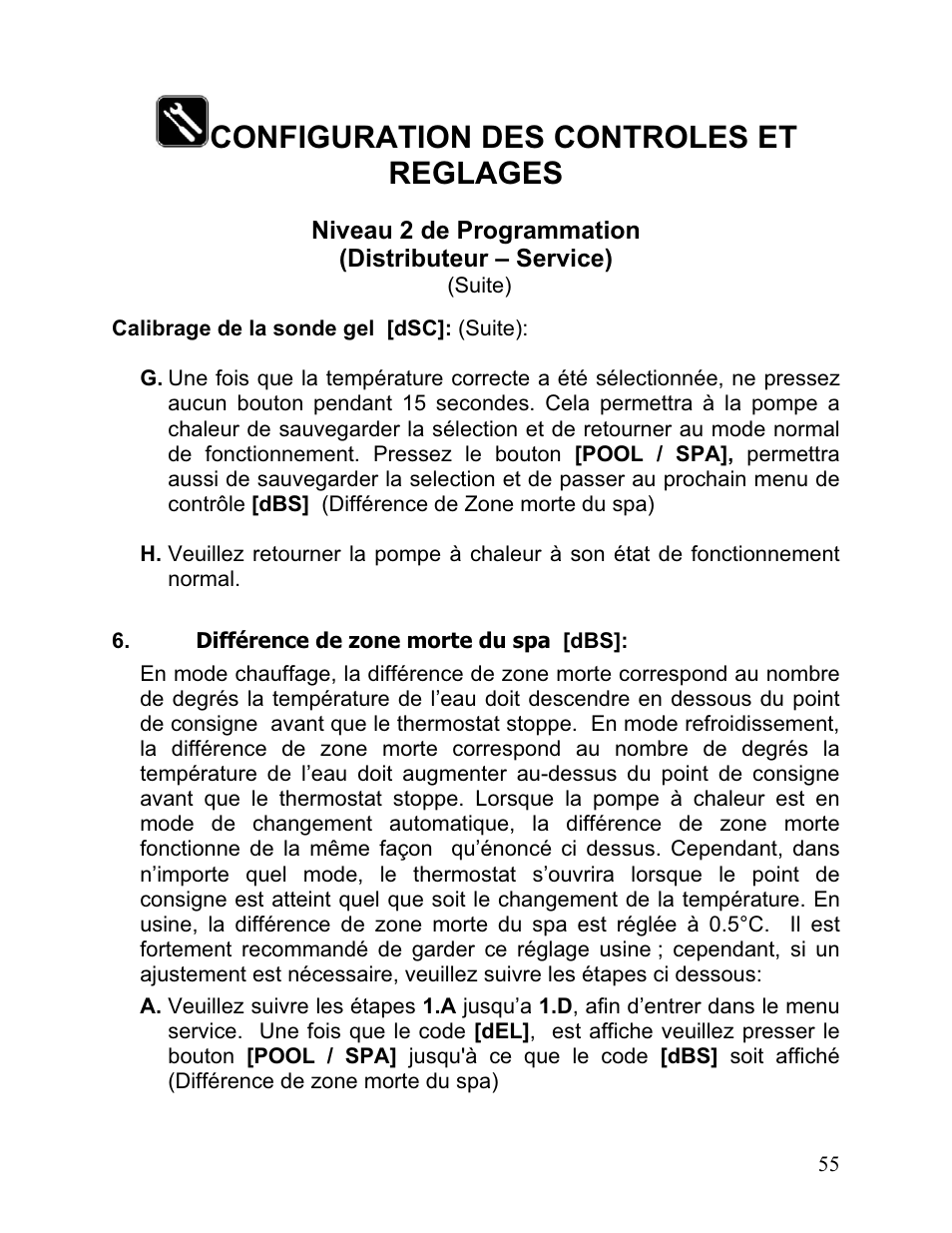 Configuration des controles et reglages | Aquacal 110 User Manual | Page 198 / 214