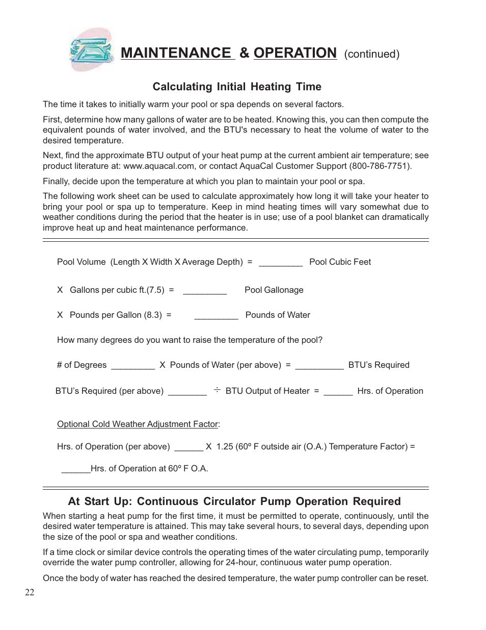 Maintenance & operation | Aquacal 110 User Manual | Page 22 / 214