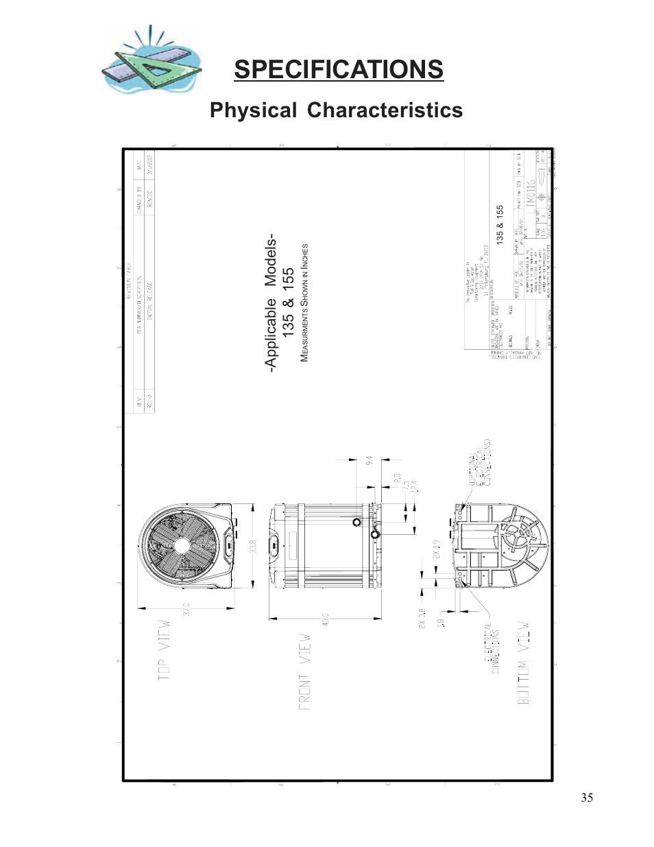 Specifications, Physical characteristics | Aquacal 110 User Manual | Page 35 / 214