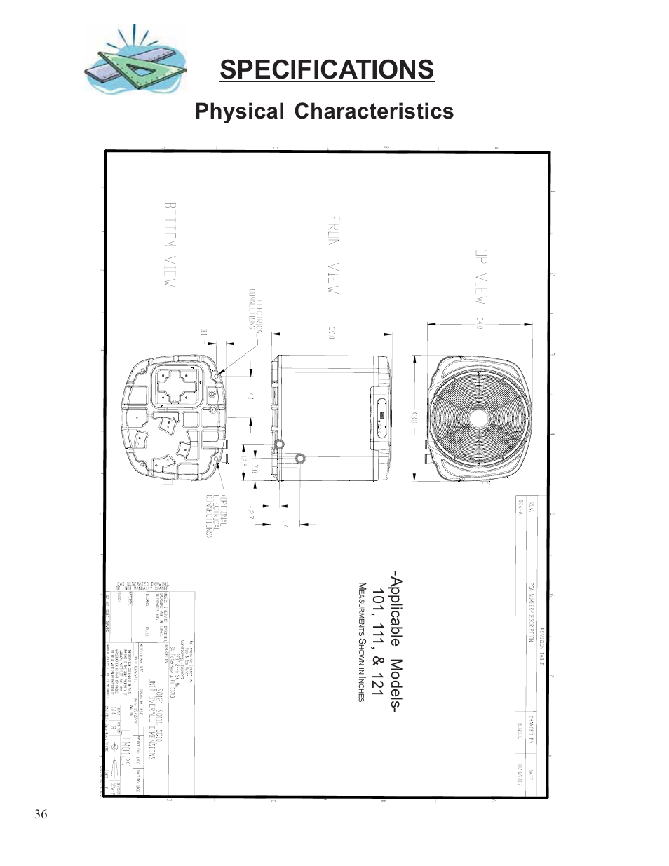 Specifications, Physical characteristics | Aquacal 110 User Manual | Page 36 / 214