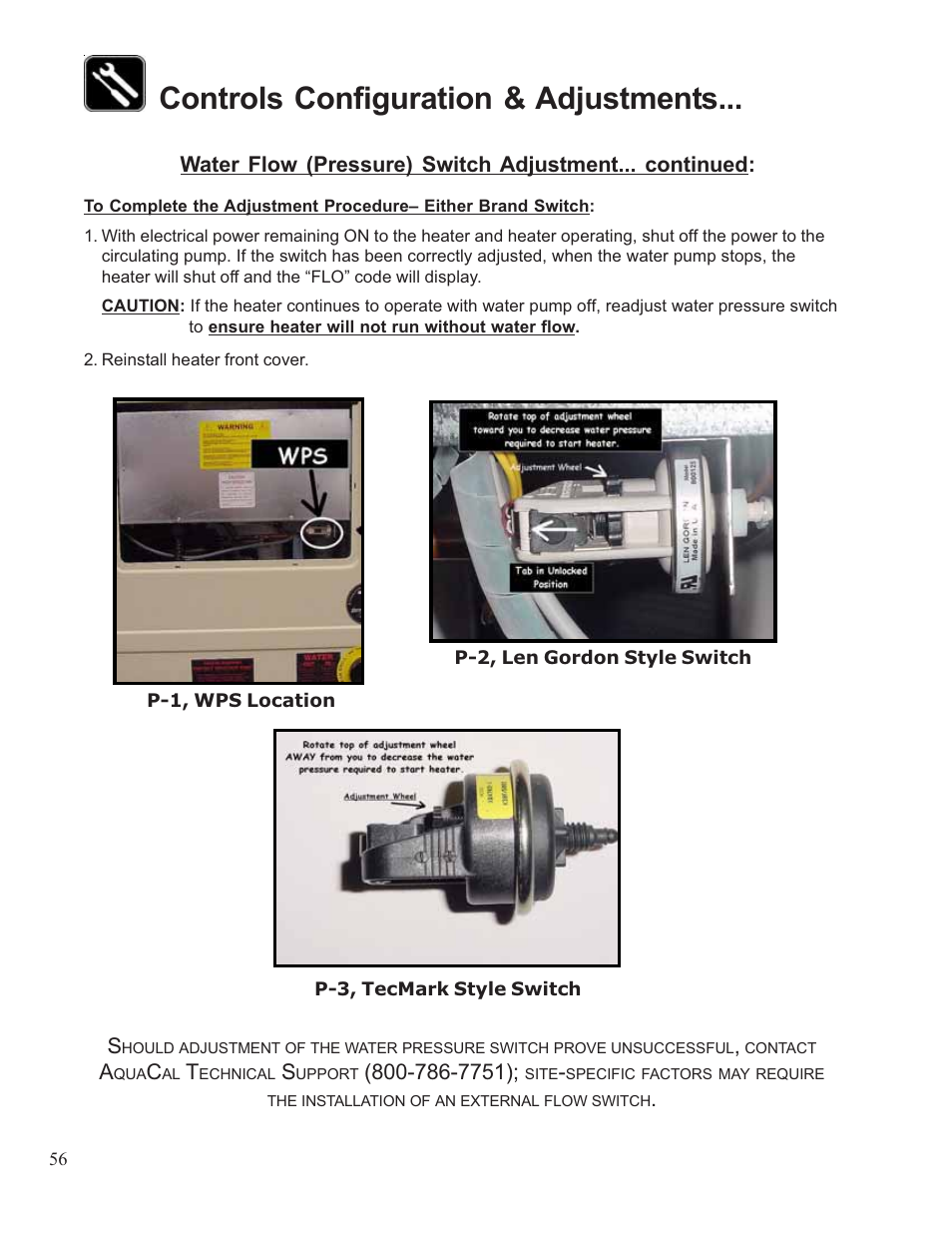 Controls configuration & adjustments | Aquacal 110 User Manual | Page 56 / 214