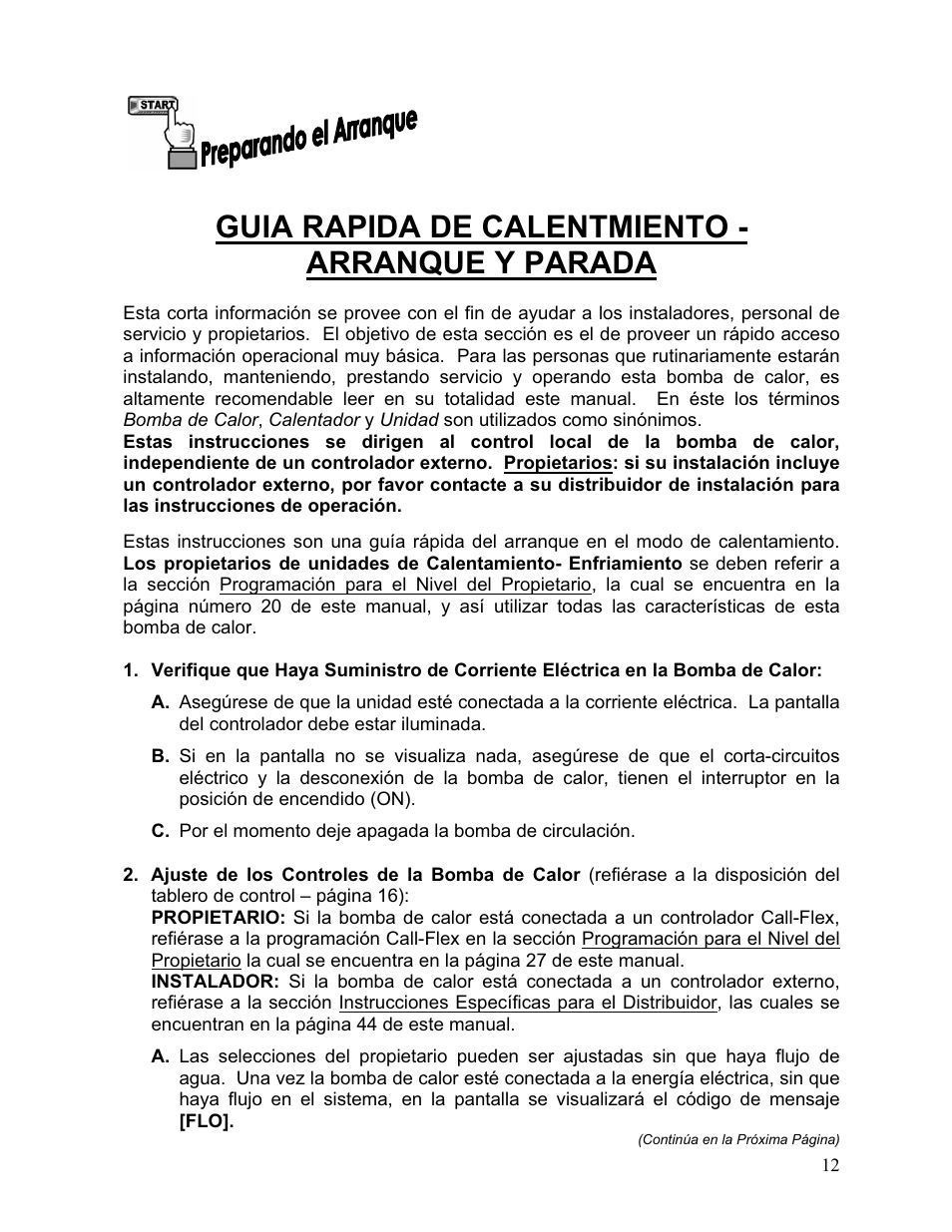 Guia rapida de calentmiento - arranque y parada | Aquacal 110 User Manual | Page 70 / 214