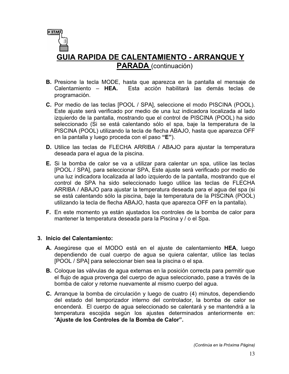 Guia rapida de calentamiento - arranque y parada | Aquacal 110 User Manual | Page 71 / 214