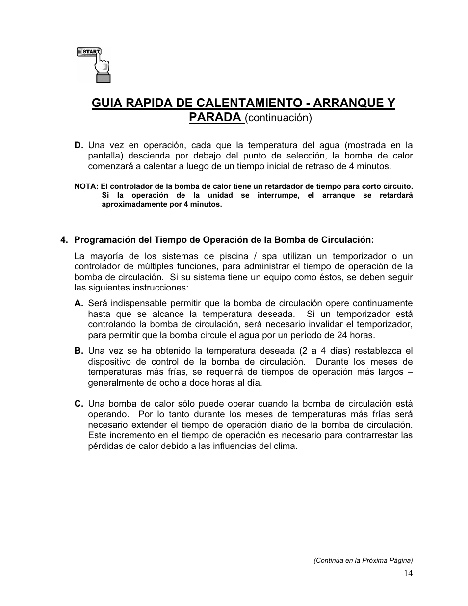 Guia rapida de calentamiento - arranque y parada | Aquacal 110 User Manual | Page 72 / 214