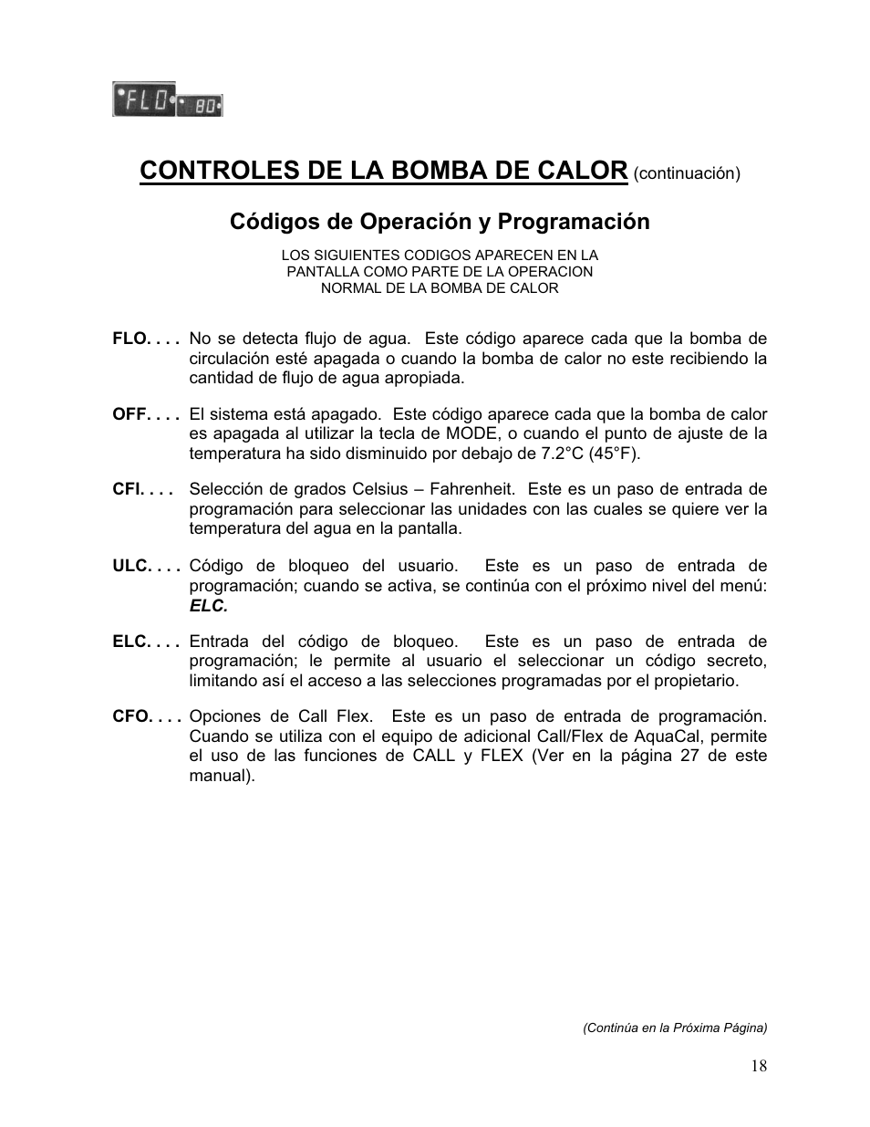 Controles de la bomba de calor, Códigos de operación y programación | Aquacal 110 User Manual | Page 76 / 214