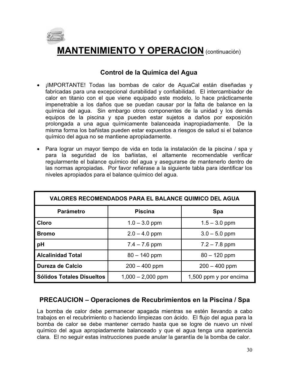 Mantenimiento y operacion | Aquacal 110 User Manual | Page 88 / 214