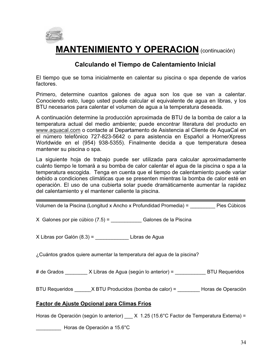 Mantenimiento y operacion | Aquacal 110 User Manual | Page 92 / 214