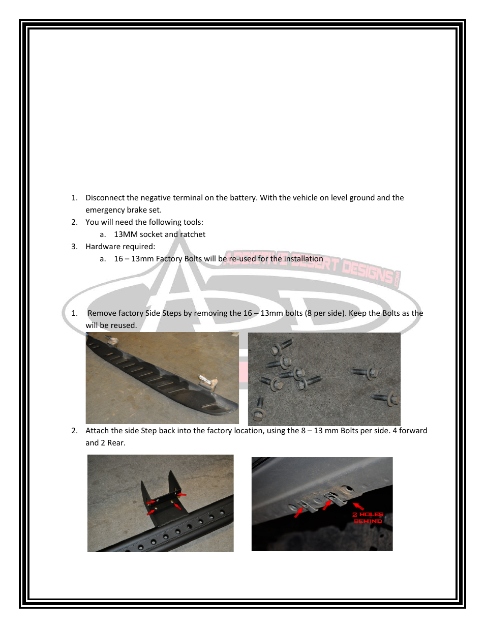 Addictive Desert Designs 2009 - 2013 F-150/Raptor Venom Side Step User Manual | 2 pages