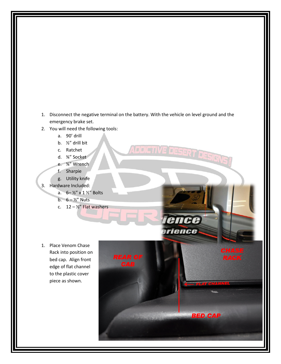 Addictive Desert Designs 2009 - 2013 F-150/Raptor Venom Chase Rack User Manual | 3 pages