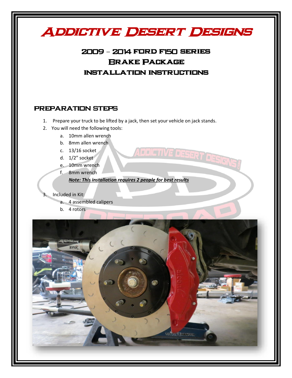 Addictive Desert Designs 2009 - 2014 F-150 Series Brake Kit User Manual | 6 pages