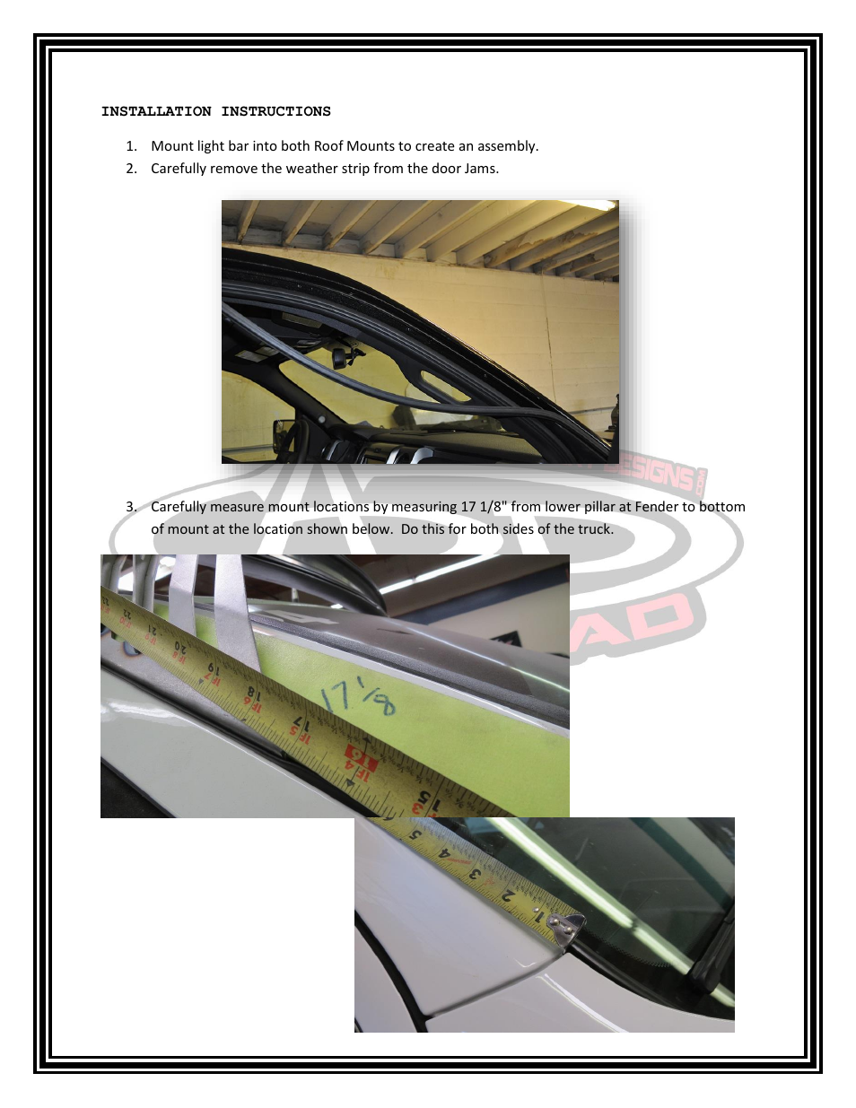 Addictive Desert Designs 2010 - Current Dodge RAM 2500 54 Radius Bar Roof Mount User Manual | Page 2 / 4