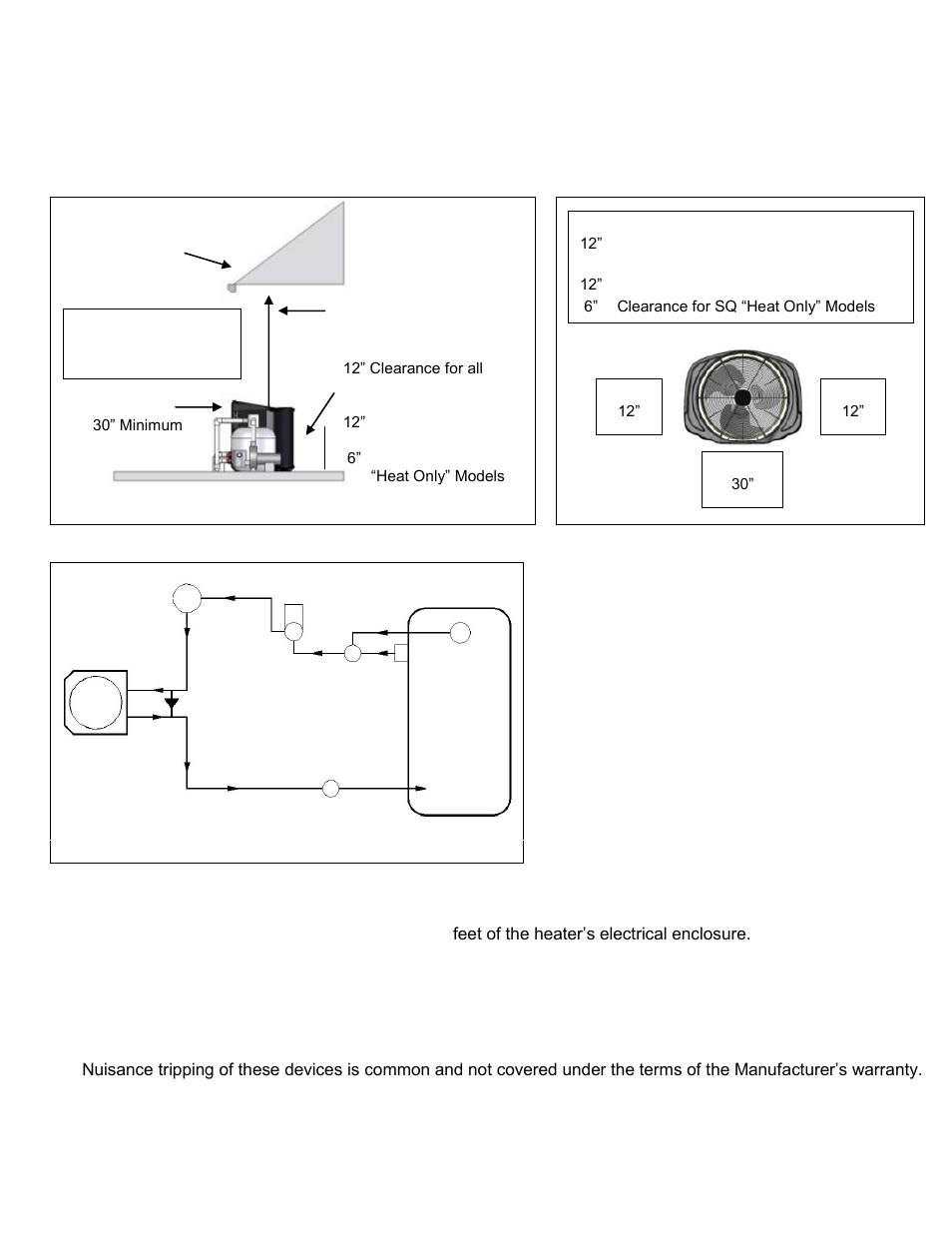 Equipment clearances, Plumbing schematic, Electrical requirements | Aquacal 35 EN User Manual | Page 3 / 6