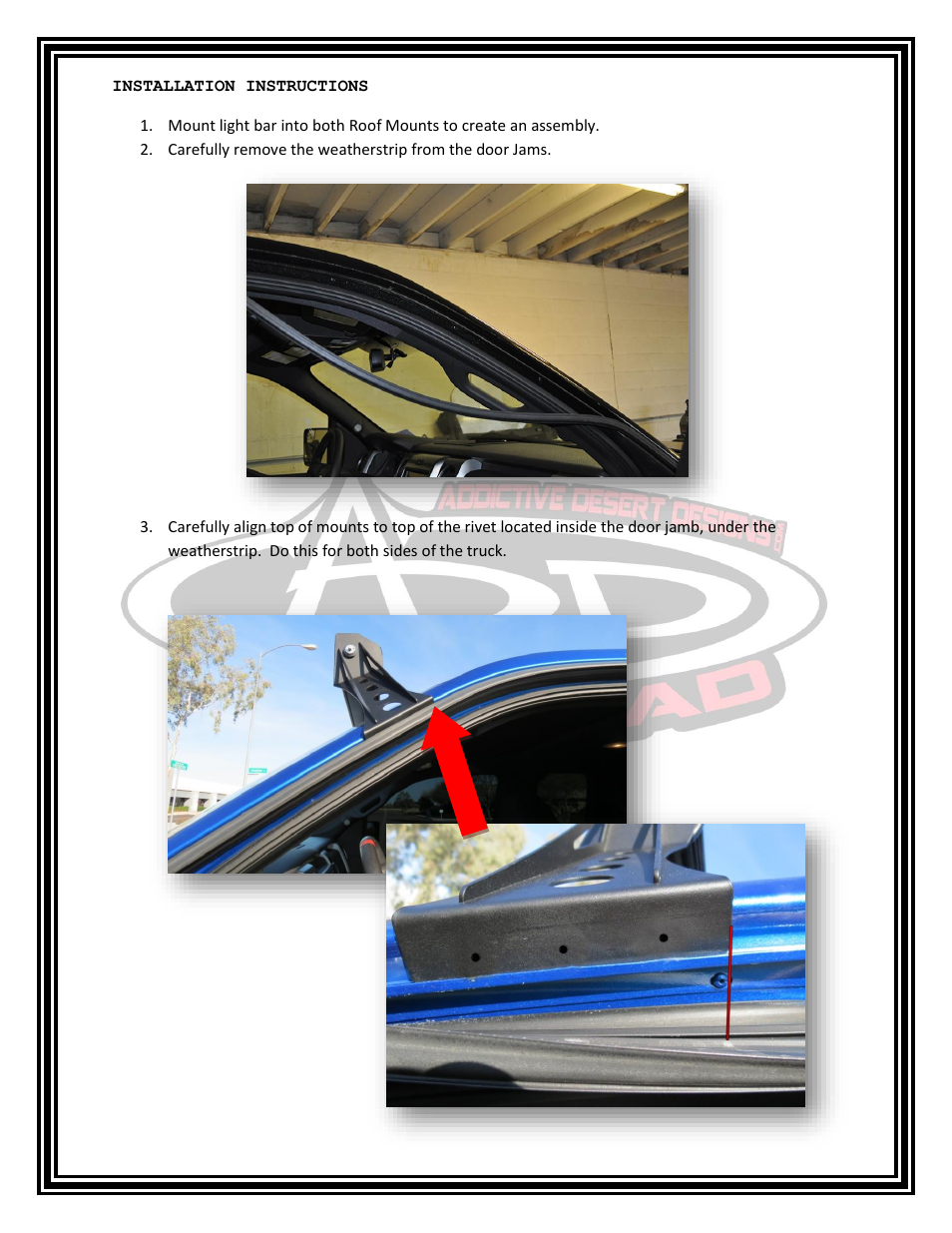 Addictive Desert Designs 2010 – 2014 Ford F150 Series Flat Bar Roof Mount User Manual | Page 2 / 4