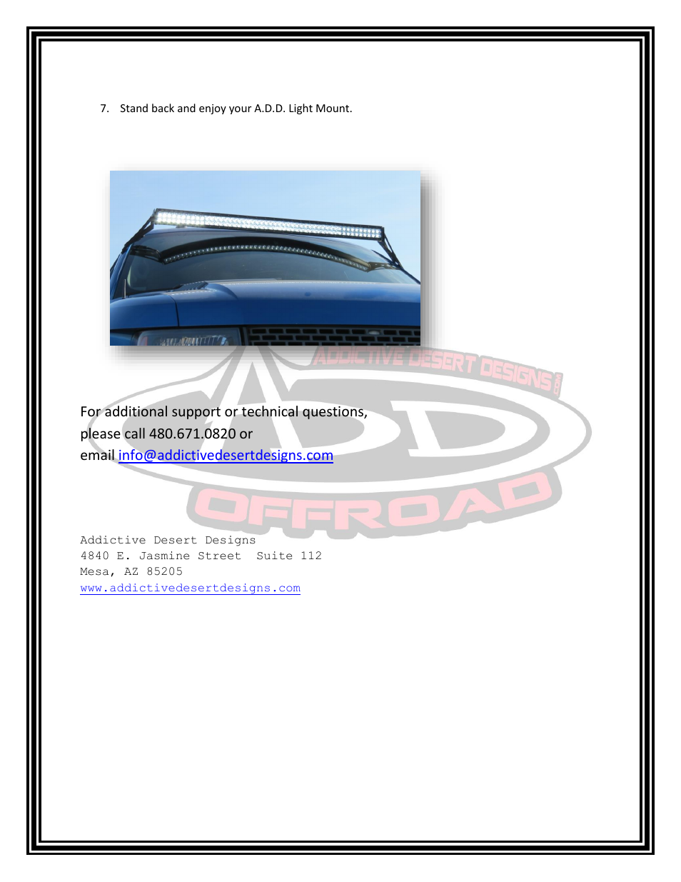 Addictive Desert Designs 2010 – 2014 Ford F150 Series Flat Bar Roof Mount User Manual | Page 4 / 4