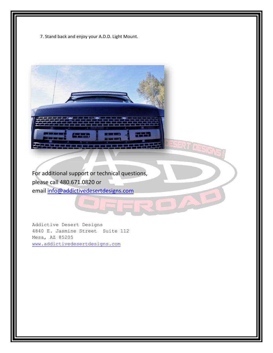 Addictive Desert Designs 2009 – 2014 Ford F150 Series Radius Bar Roof Mount User Manual | Page 4 / 4