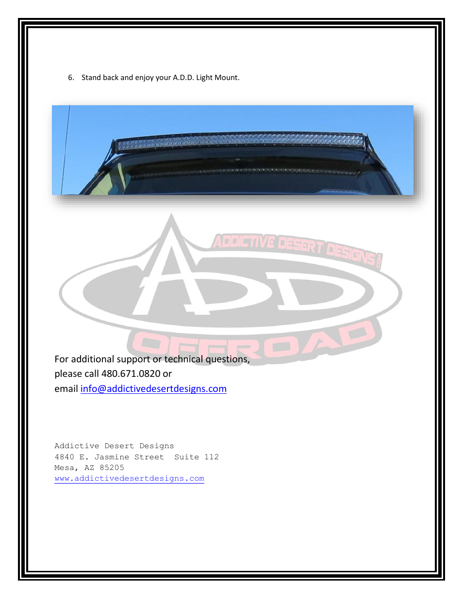 Addictive Desert Designs 1999 – 2014 Ford Superduty and Excursion Radius Bar Roof Mount User Manual | Page 4 / 4