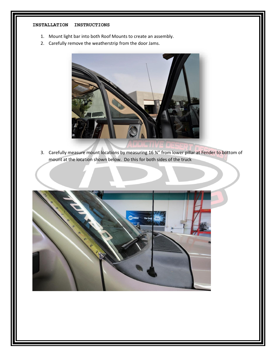 Addictive Desert Designs 1999 – 2014 Ford Superduty and Excursion 50 Straight Bar Roof Mount User Manual | Page 2 / 4