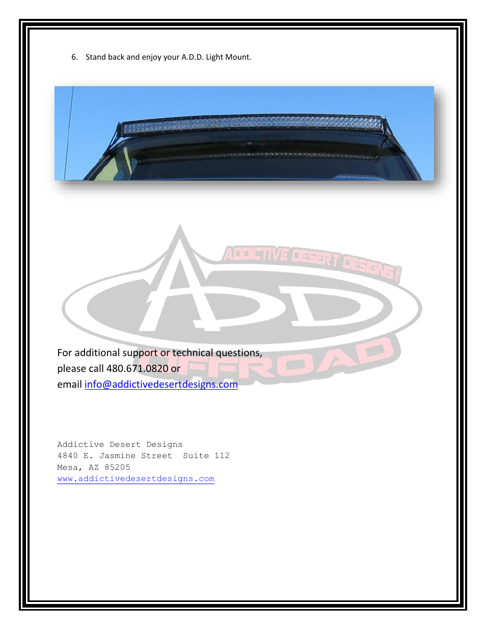 Addictive Desert Designs 1999 – 2014 Ford Superduty and Excursion 50 Straight Bar Roof Mount User Manual | Page 4 / 4