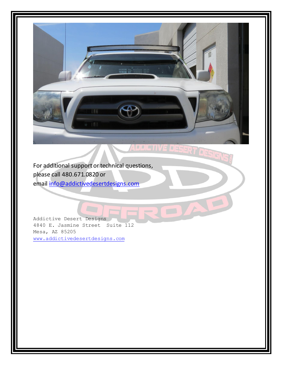 Addictive Desert Designs 2005 – 2014 Toyota Tacoma 50 Radius Bar Roof Mount User Manual | Page 4 / 4