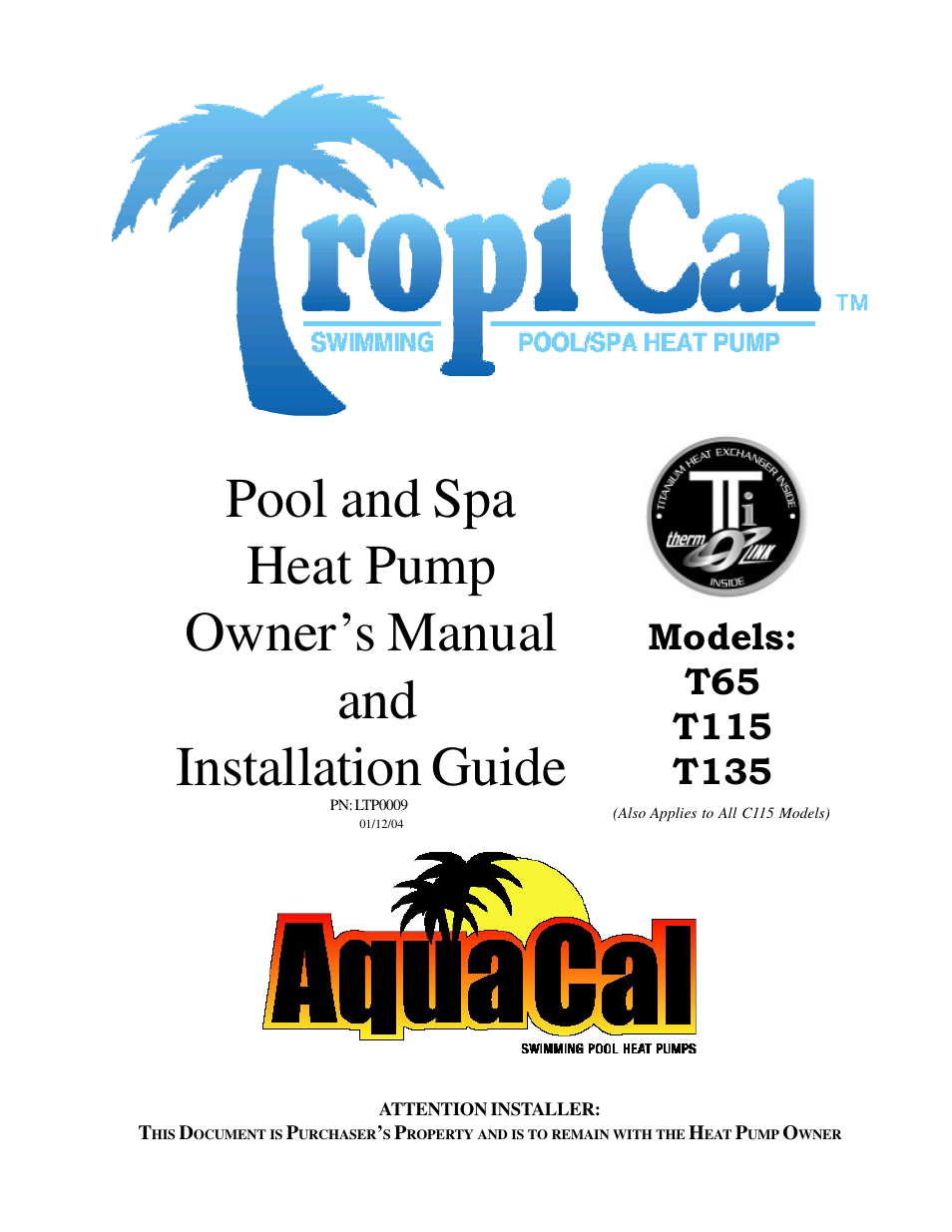 Aquacal T115 User Manual | 36 pages