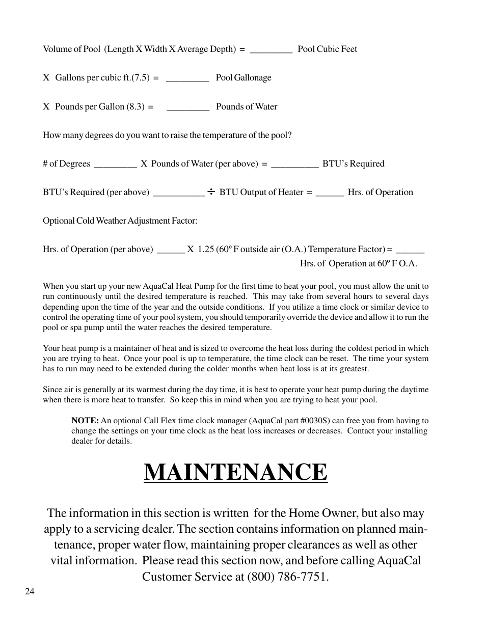 Maintenance | Aquacal T115 User Manual | Page 24 / 36