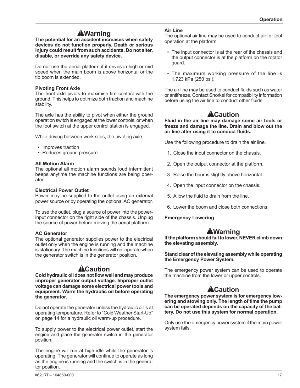 Warning, Caution | Snorkel A62JRT User Manual | Page 19 / 26