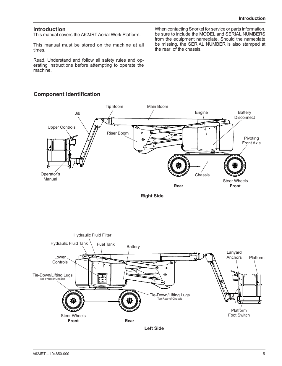 Introduction, Component identification | Snorkel A62JRT User Manual | Page 7 / 26
