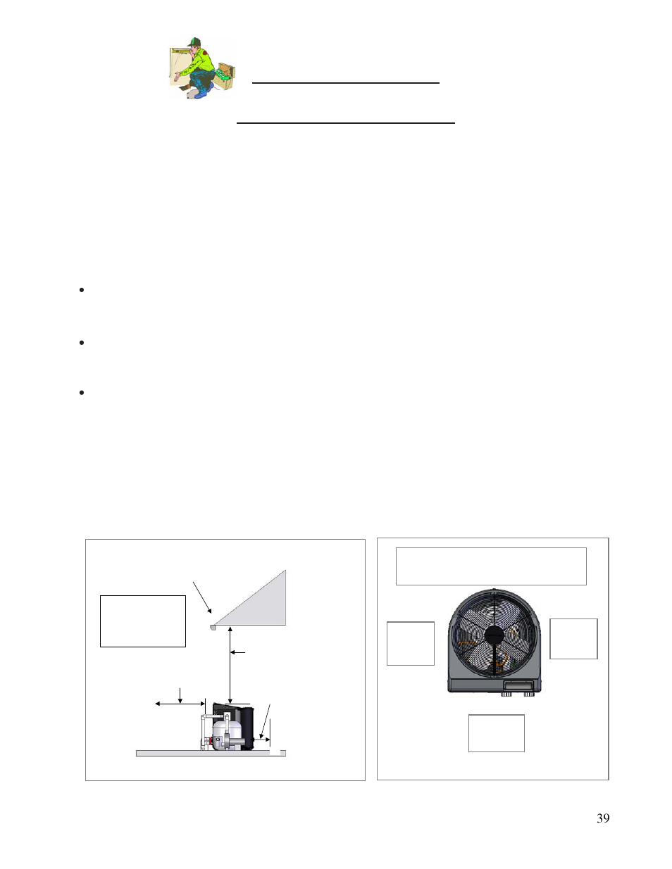Installation, Placement of heater, Required installation clearances | Outdoor installation, Indoor installation | Aquacal 100  EN User Manual | Page 39 / 65