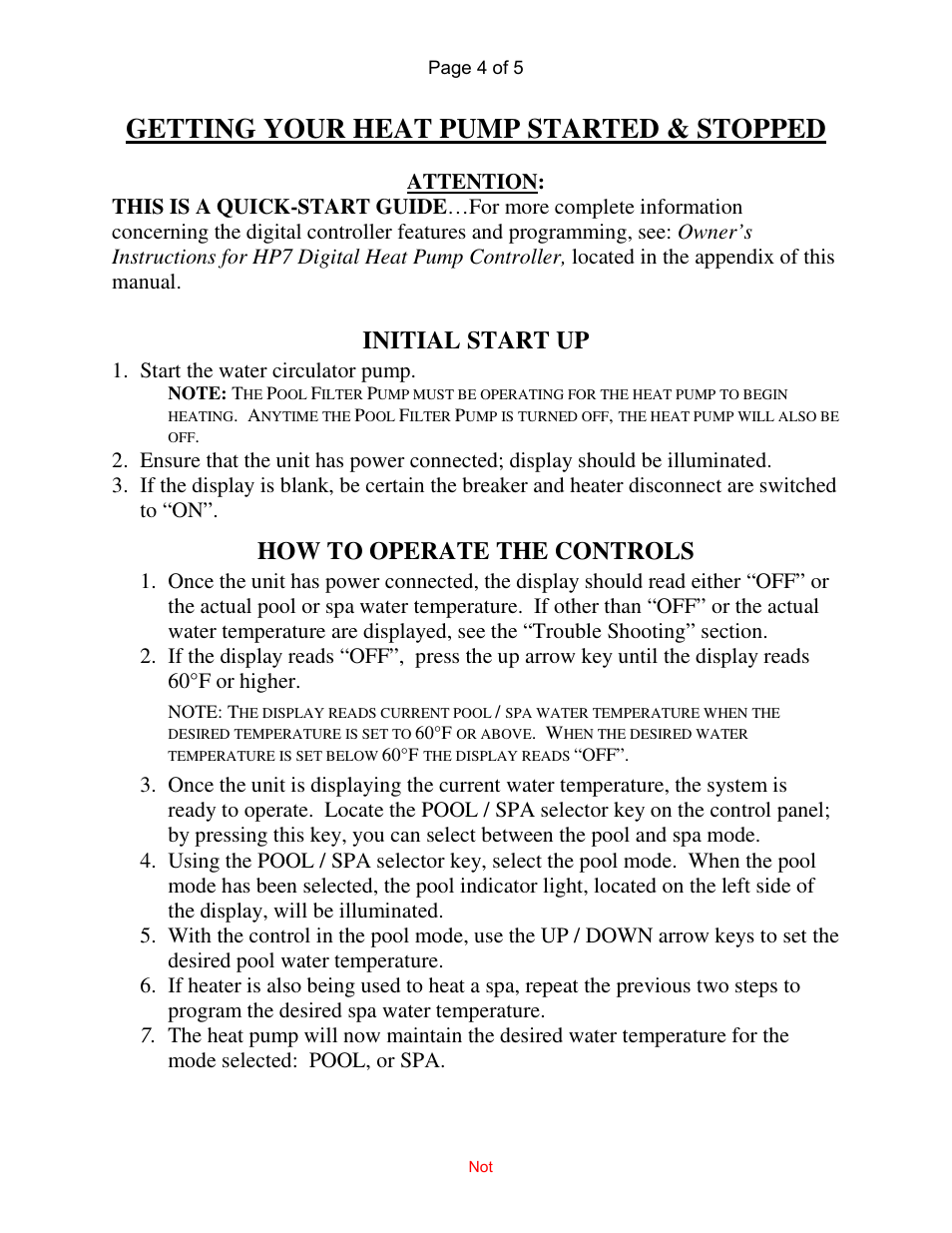Getting your heat pump started & stopped, Initial start up, How to operate the controls | Aquacal 100  EN User Manual | Page 64 / 65