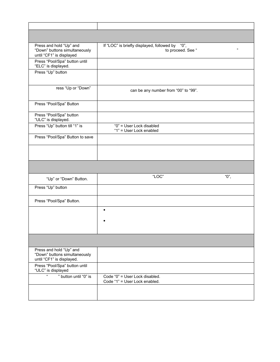 Enabling user lock option, Unlocking heat pump, Disabling user lock option | Aquacal LTM0266 User Manual | Page 10 / 45
