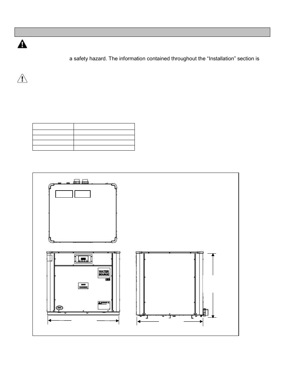 Section 4 - installation, Equipment specifications, Weights | Dimensions, 1 equipment specifications | Aquacal LTM0266 User Manual | Page 16 / 45