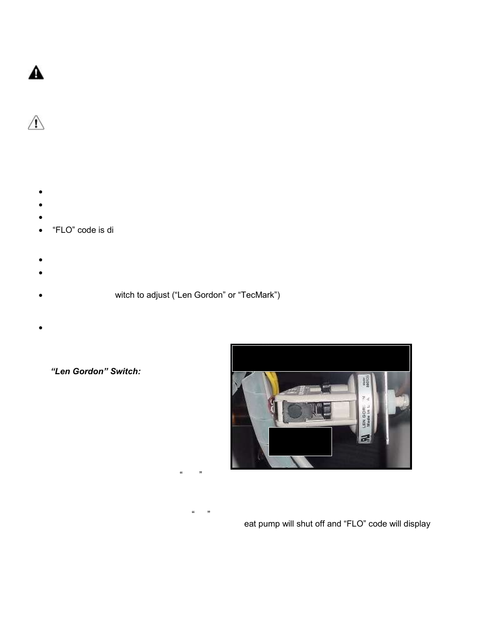 Water flow (pressure) switch adjustment | Aquacal LTM0266 User Manual | Page 26 / 45