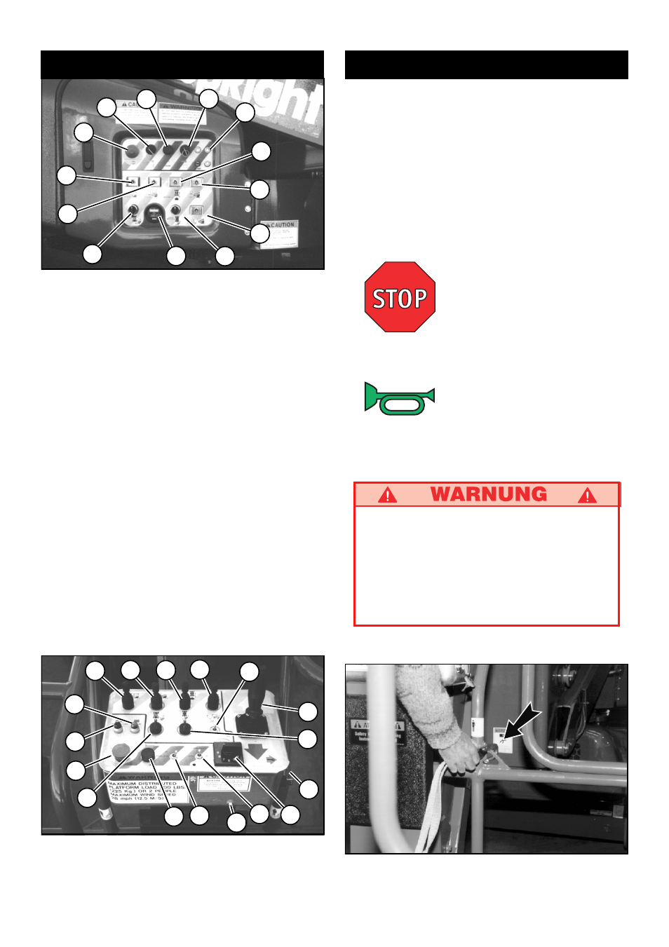 Bedien- und anzeigeelemente, Notaus, Signalhorn | Snorkel AB46 Bi-Energy User Manual | Page 24 / 46