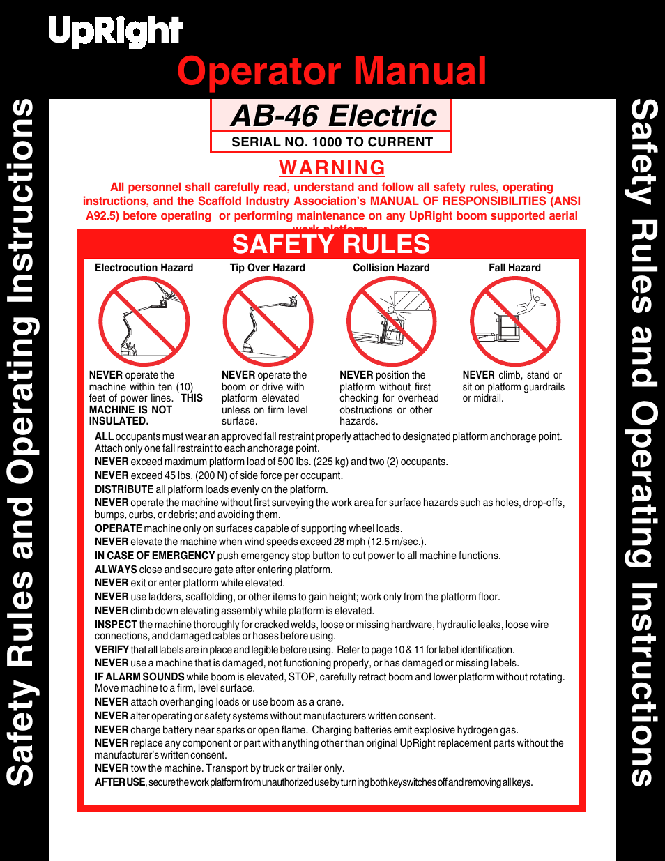 Snorkel AB46 Electric-sn1000+ANSI User Manual | 12 pages