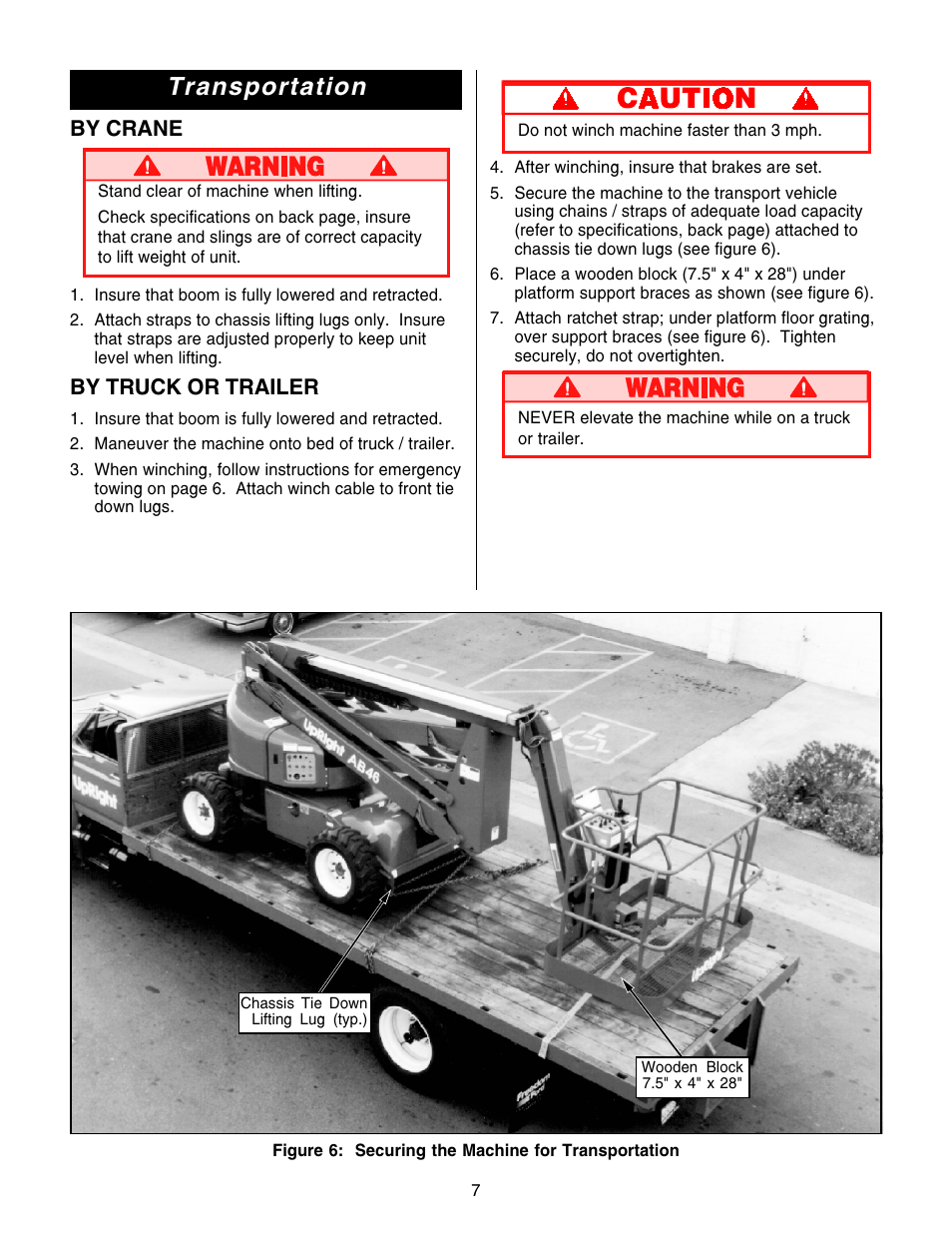 Transportation, By crane, By truck or trailer | Snorkel AB46 Electric-sn1000+ANSI User Manual | Page 7 / 12