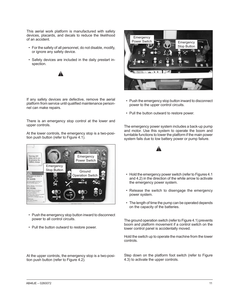 Warning, Chapter 4 – safety devices, Caution | Snorkel AB46JE User Manual | Page 15 / 62