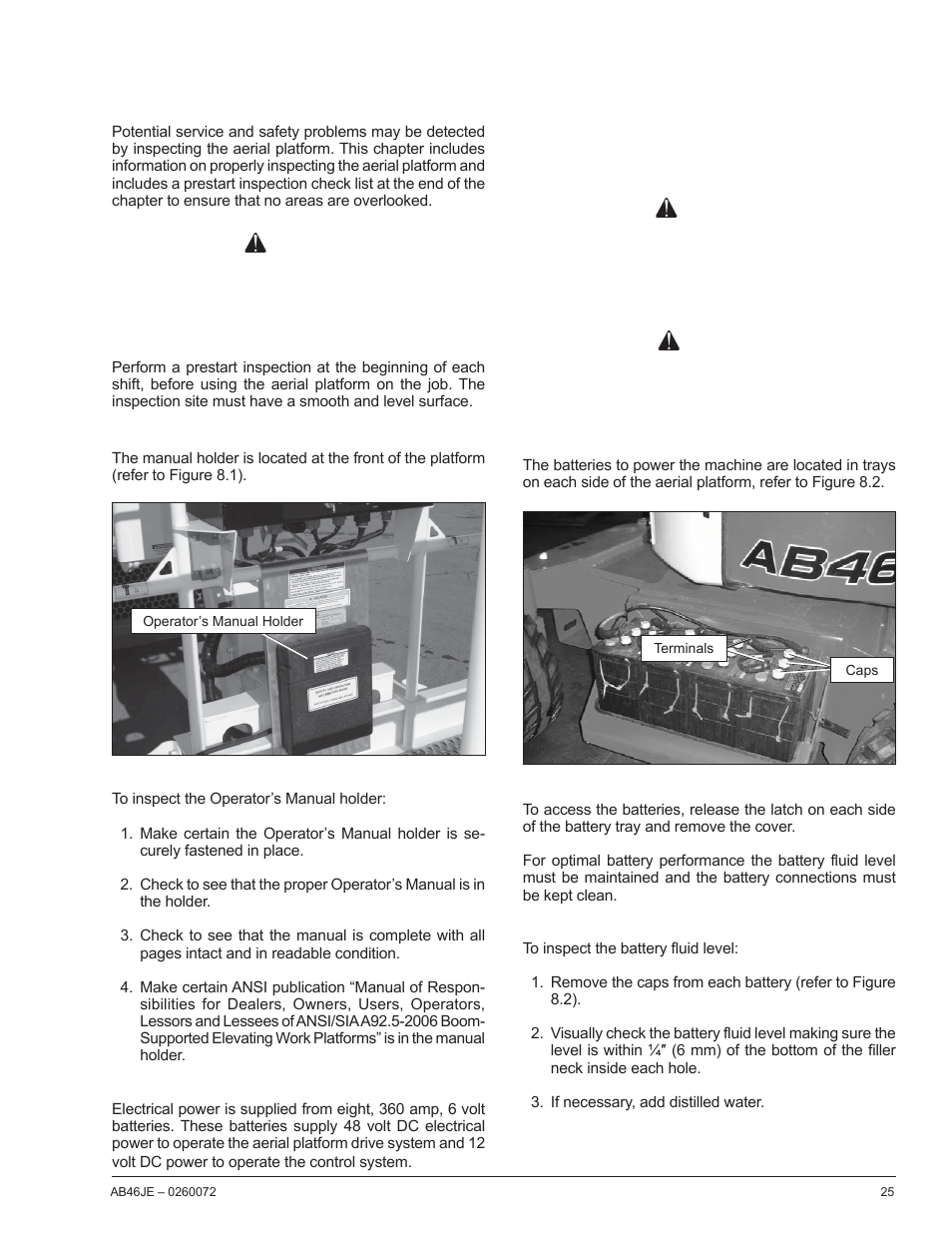 Chapter 8 – prestart inspection, Warning, Caution | Snorkel AB46JE User Manual | Page 29 / 62