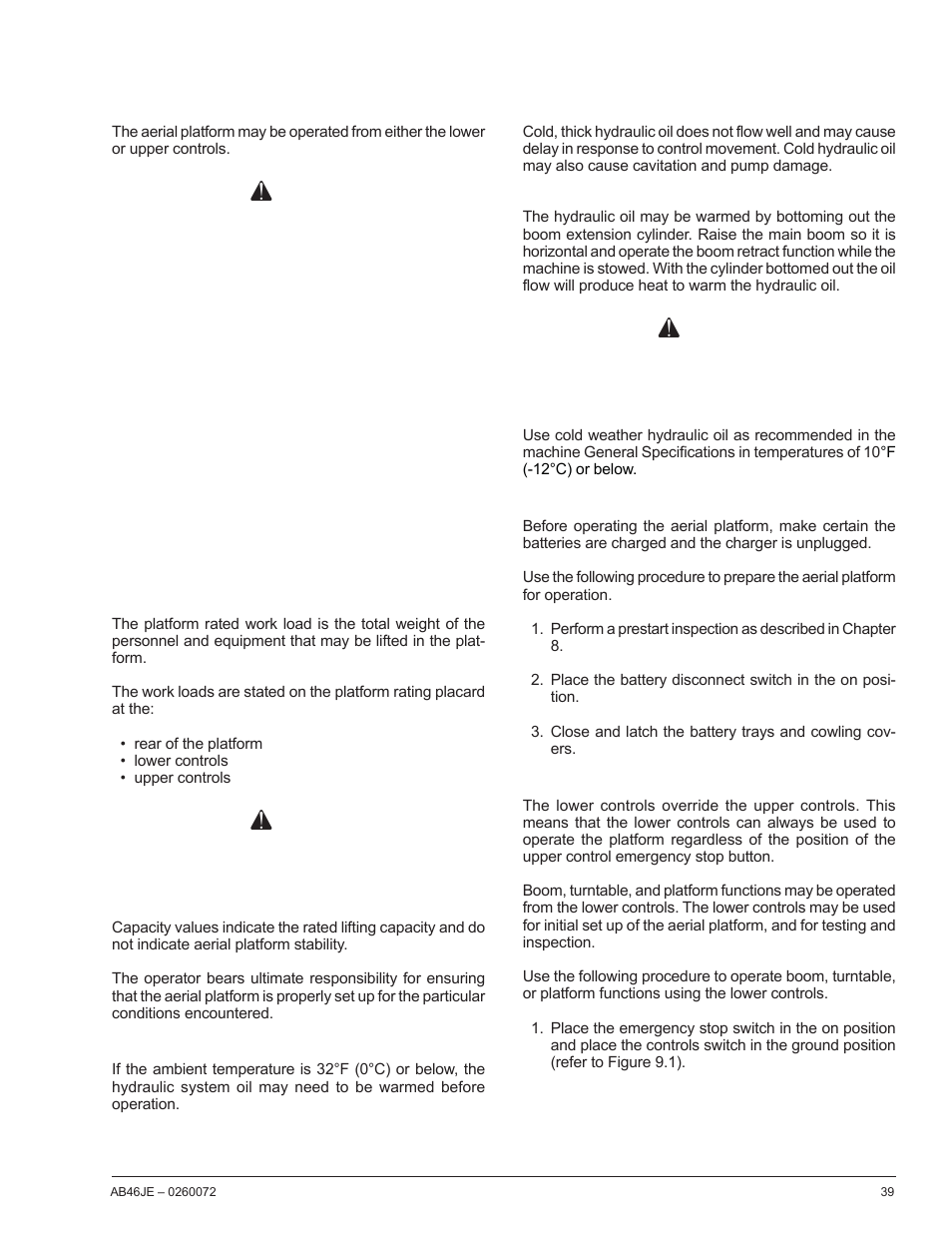 Caution, Chapter 9 – operation, Danger | Snorkel AB46JE User Manual | Page 43 / 62